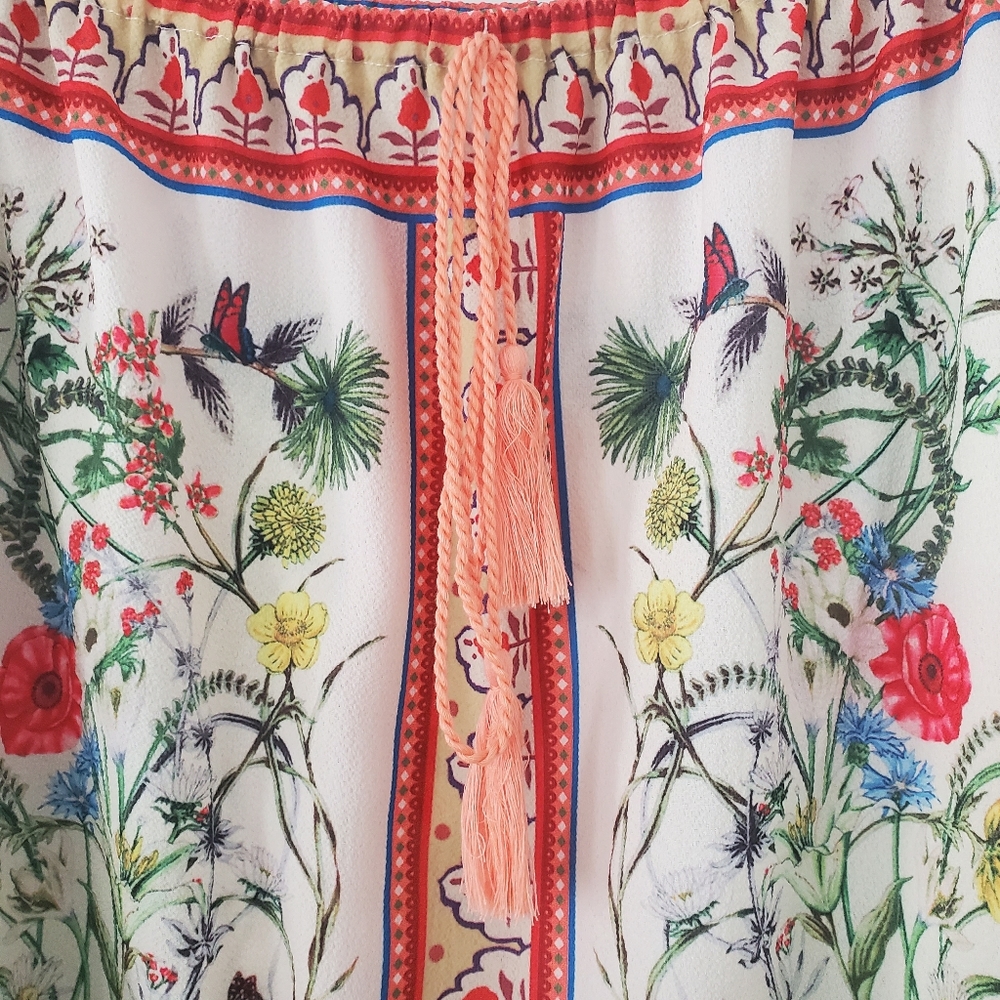Umgee Floral Off Shoulder Top Blouse Womens Large Boho Peasant Bell Sleeve - Picture 5 of 11